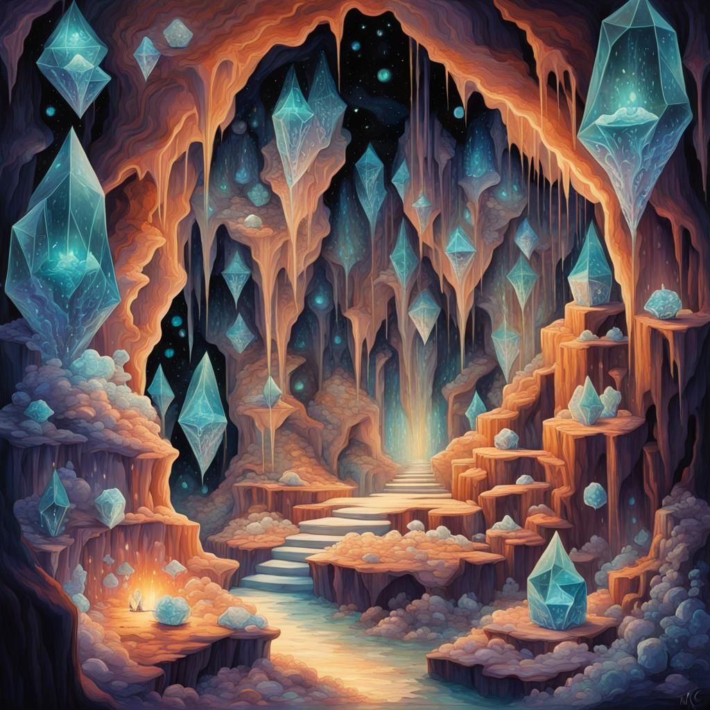 Ethereal Techno-Magical Crystal Cave with Luminous Formation...