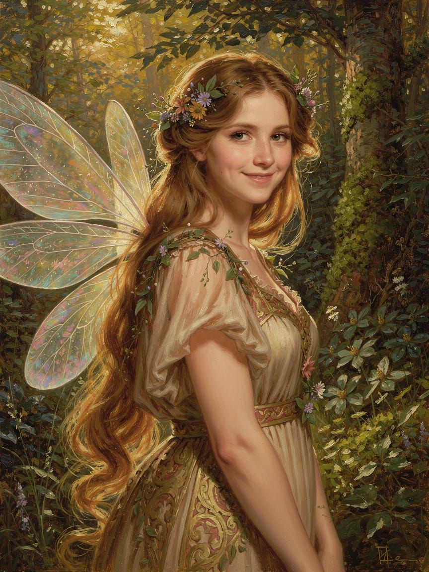 Ethereal Fairy Portrait in Romantic Oil Painting Style
