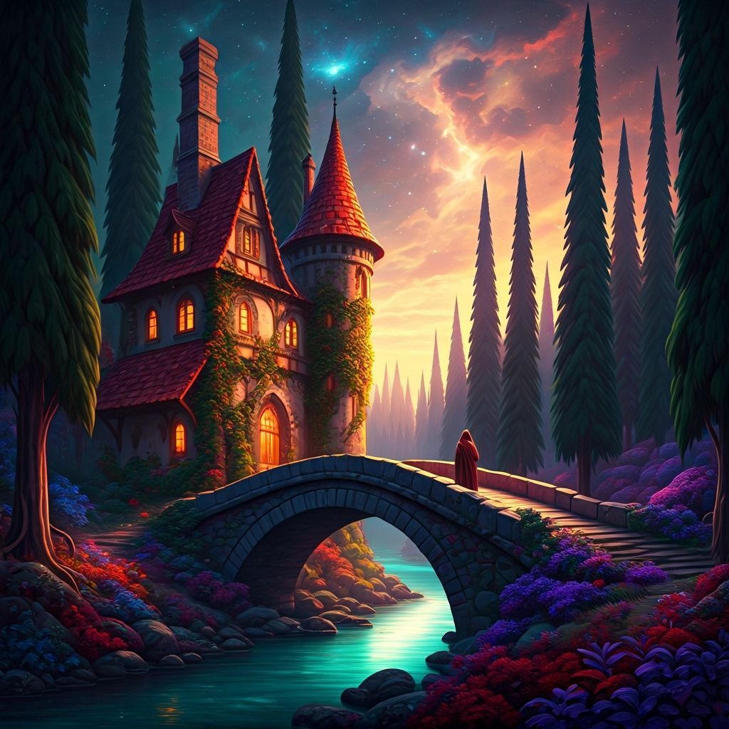 Enchanting Fantasy Tower House Over Radiant River