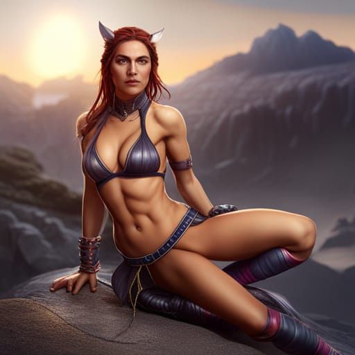 Attractive Human-Feline Hybrid in Detailed Fantasy Art