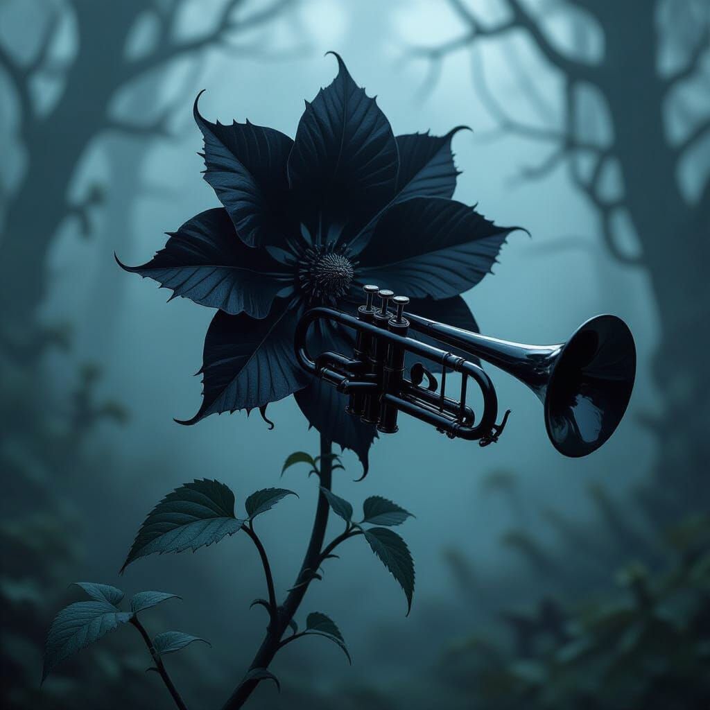 Dark Fantasy Gothic Trumpet Vine in Haunted Forest