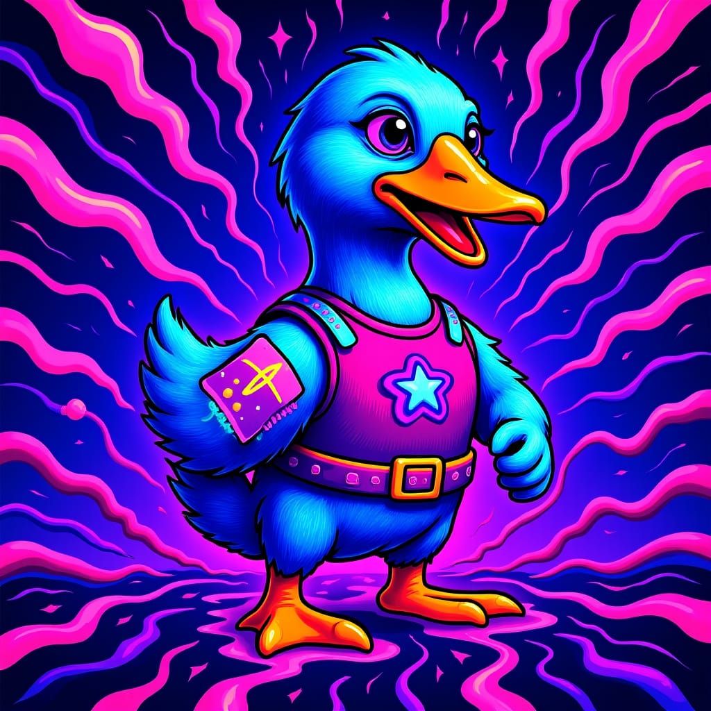 Psychedelic Duckling in Neon Rave Outfit