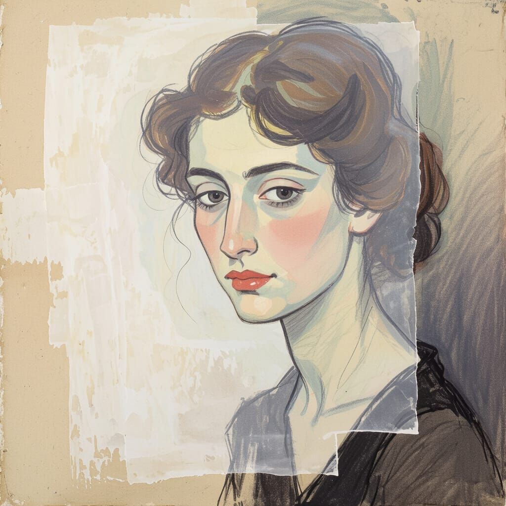 Woman's Portrait with Pastel Strokes on Textured Paper