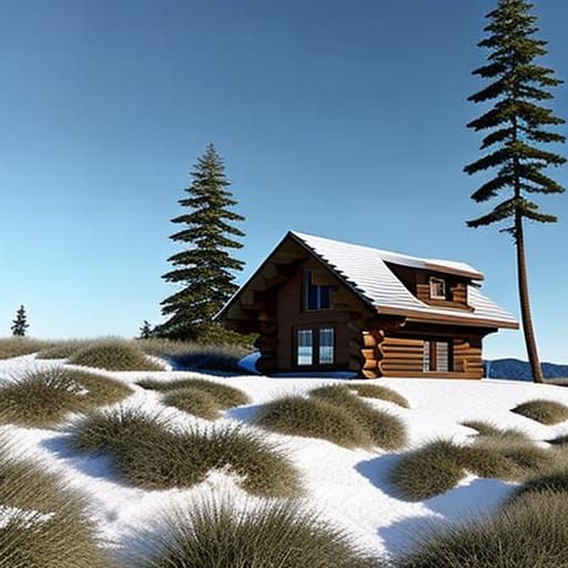 Snowy Mountain Cabin in Cinematic Style