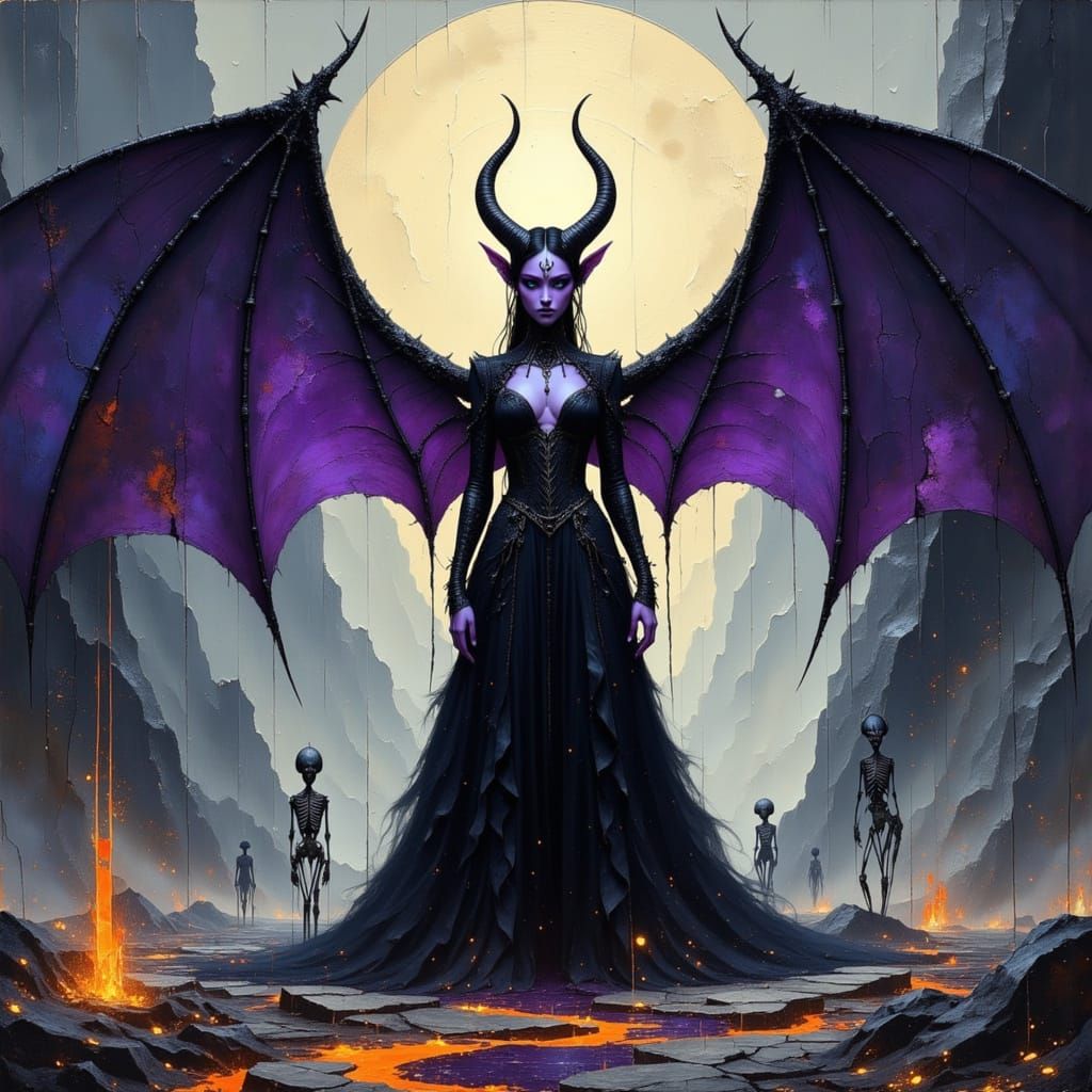 Gothic Tiefling Lady with Majestic Wings in Underworld Lands...