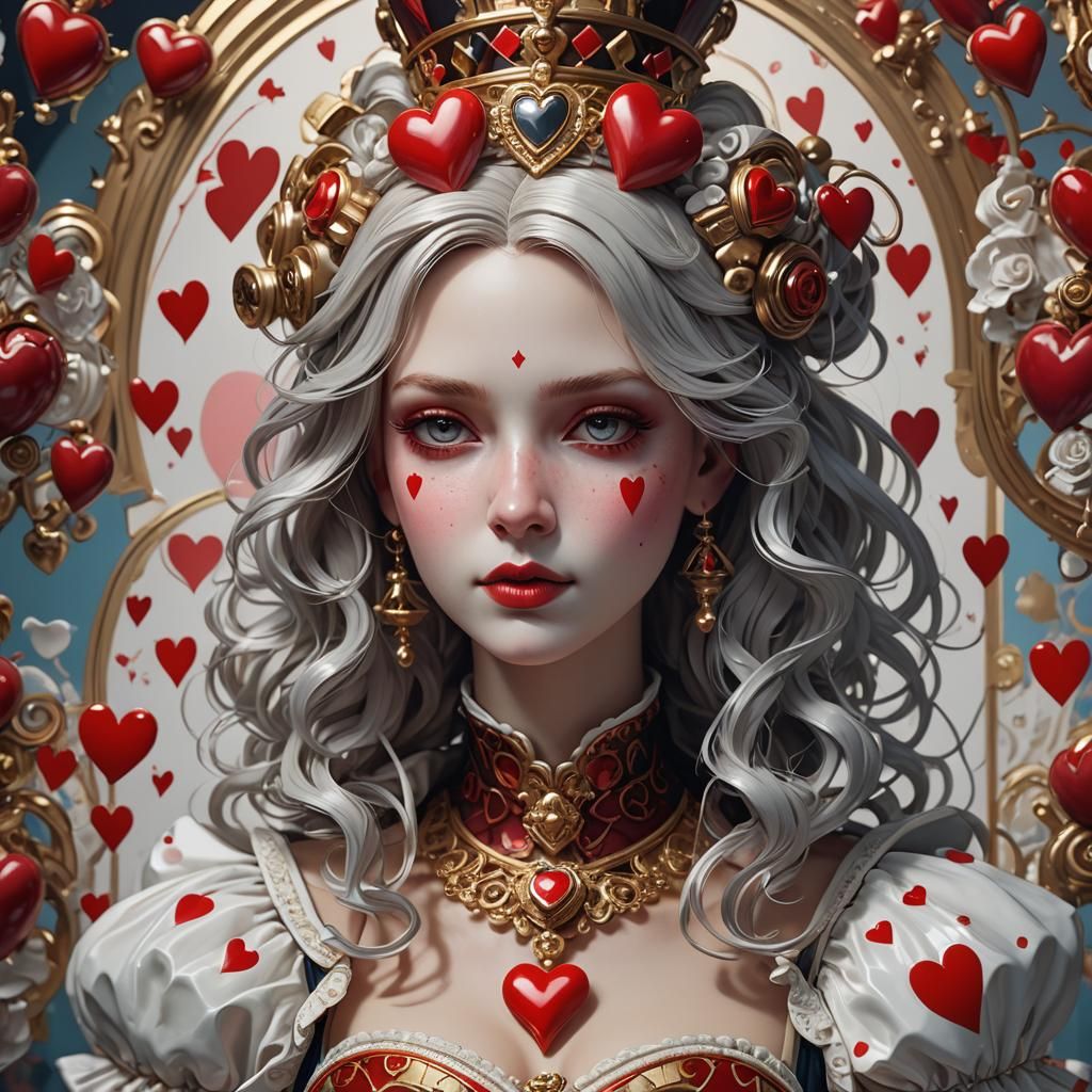 Detailed Porcelain Queen of Hearts Doll Portrait