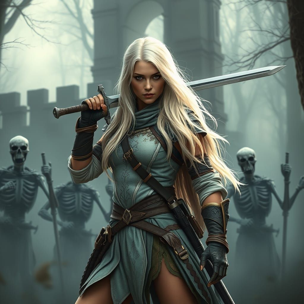 Elegant Female Ranger in Mystical Forest