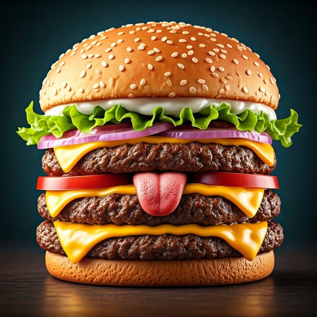 Cartoon Cheeseburger with Tongue Out