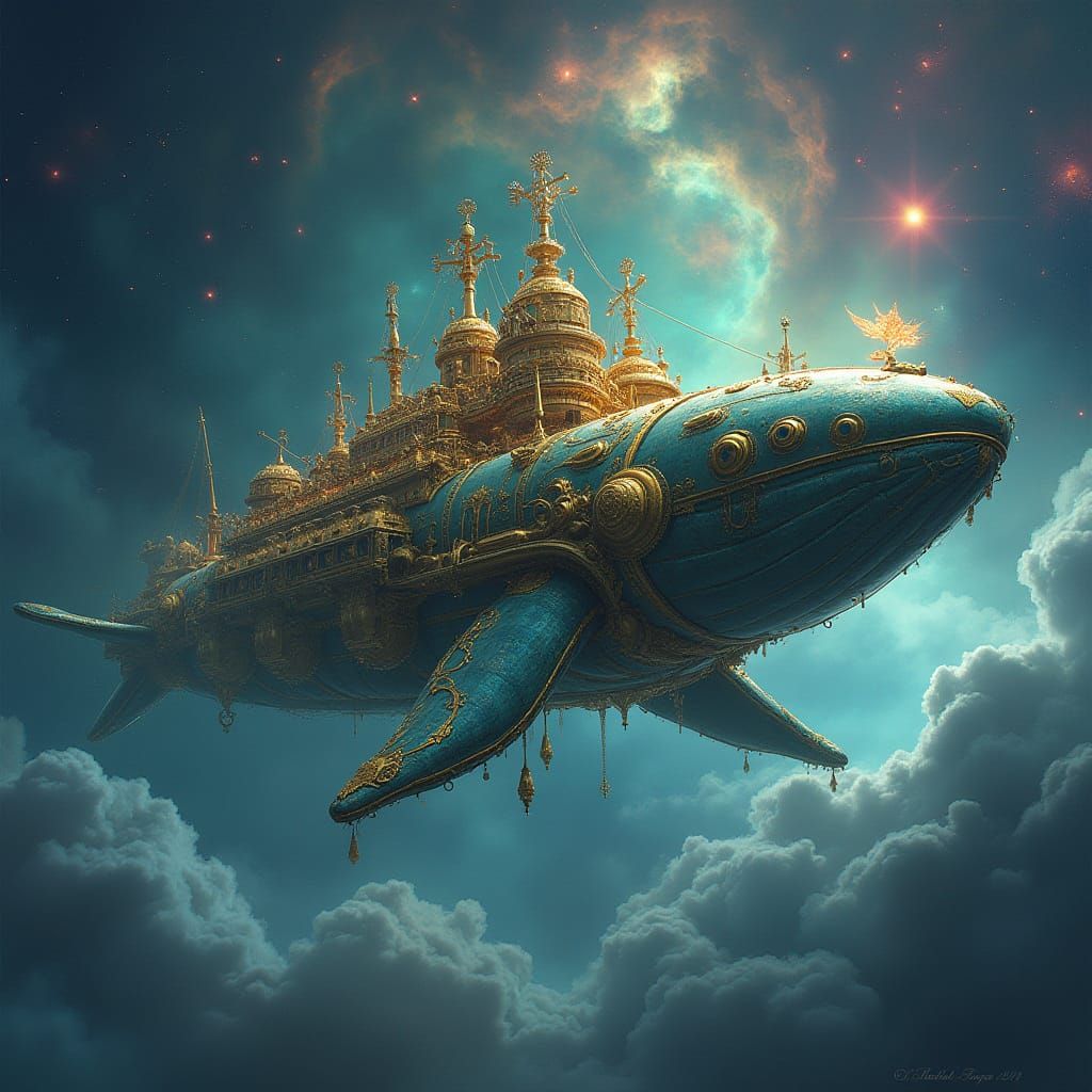 Steampunk Whale Airship in Nebula