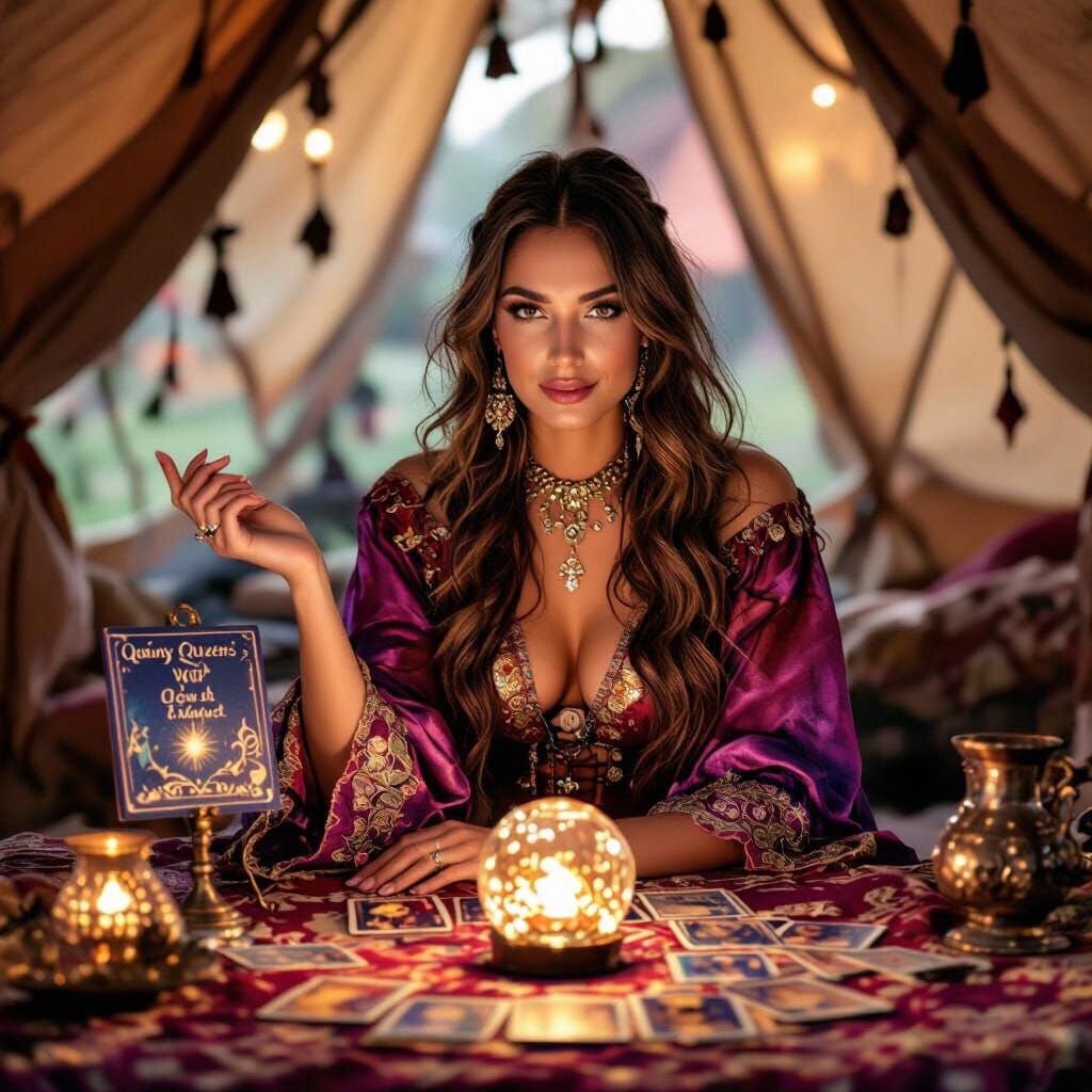 Mystieke Zigeunerdame met Kristallenbol en Tarotkaarten