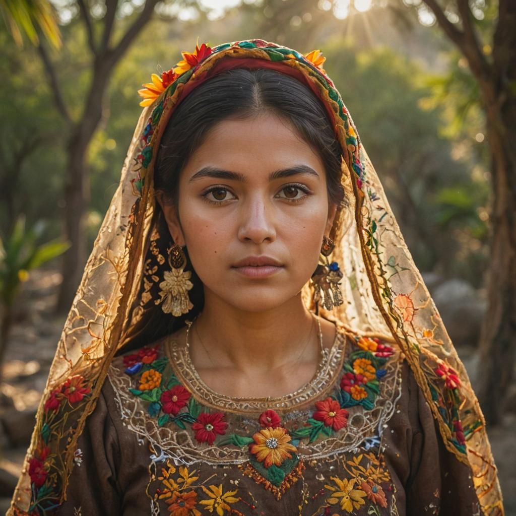 Mexican Woman Portrait in Traditional Oil Painting