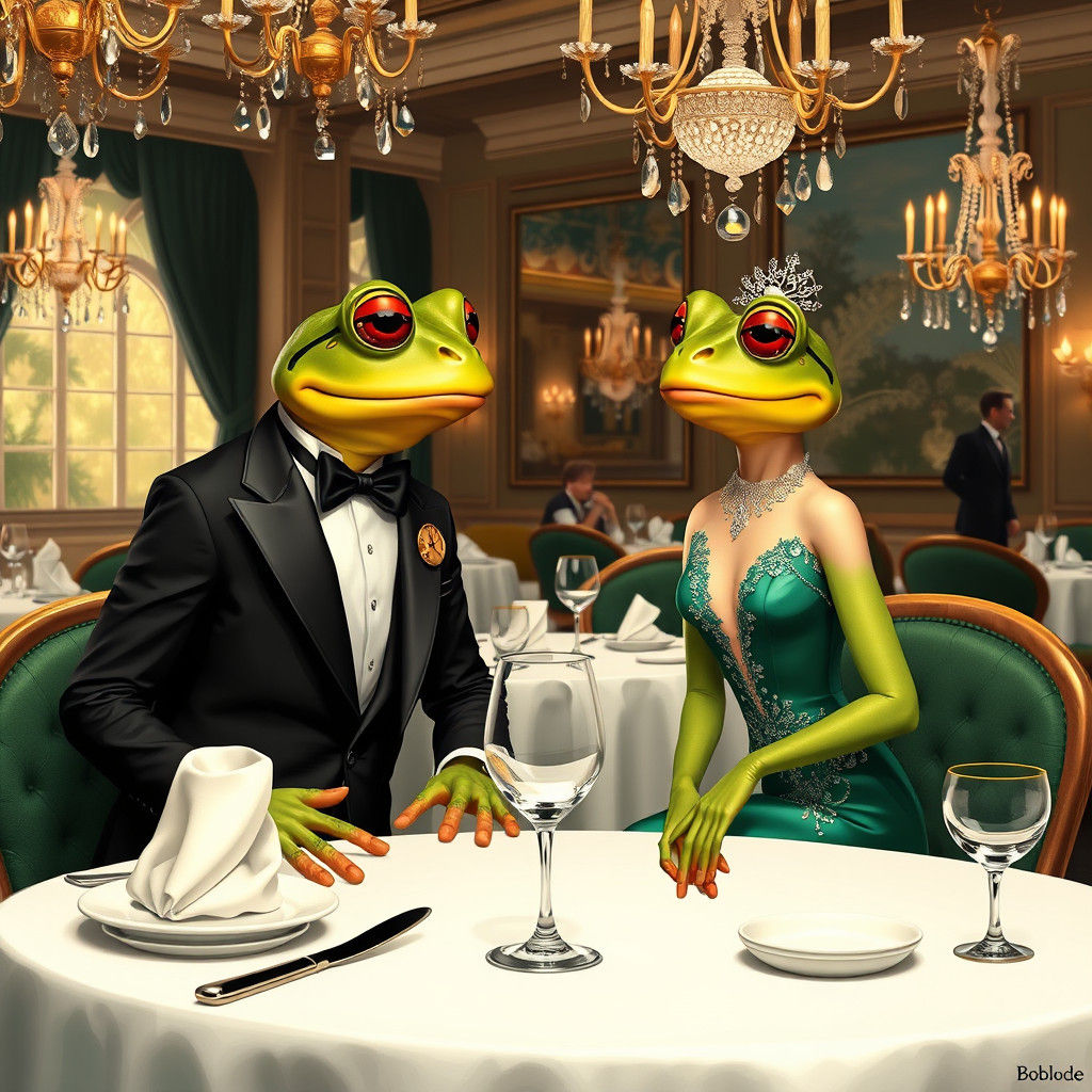 Frogs on a Date in Klimt Style