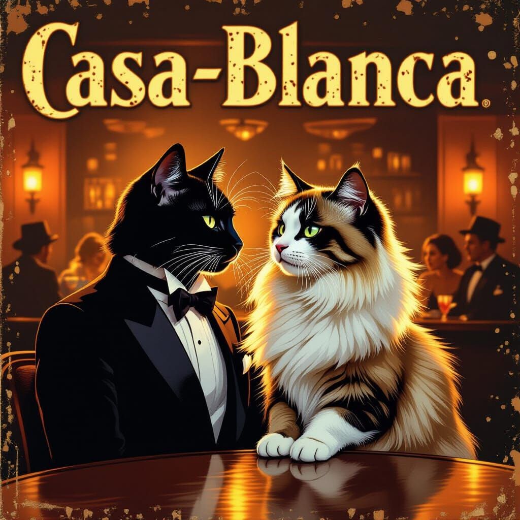 Casablanca Film Poster With Cats as Actors