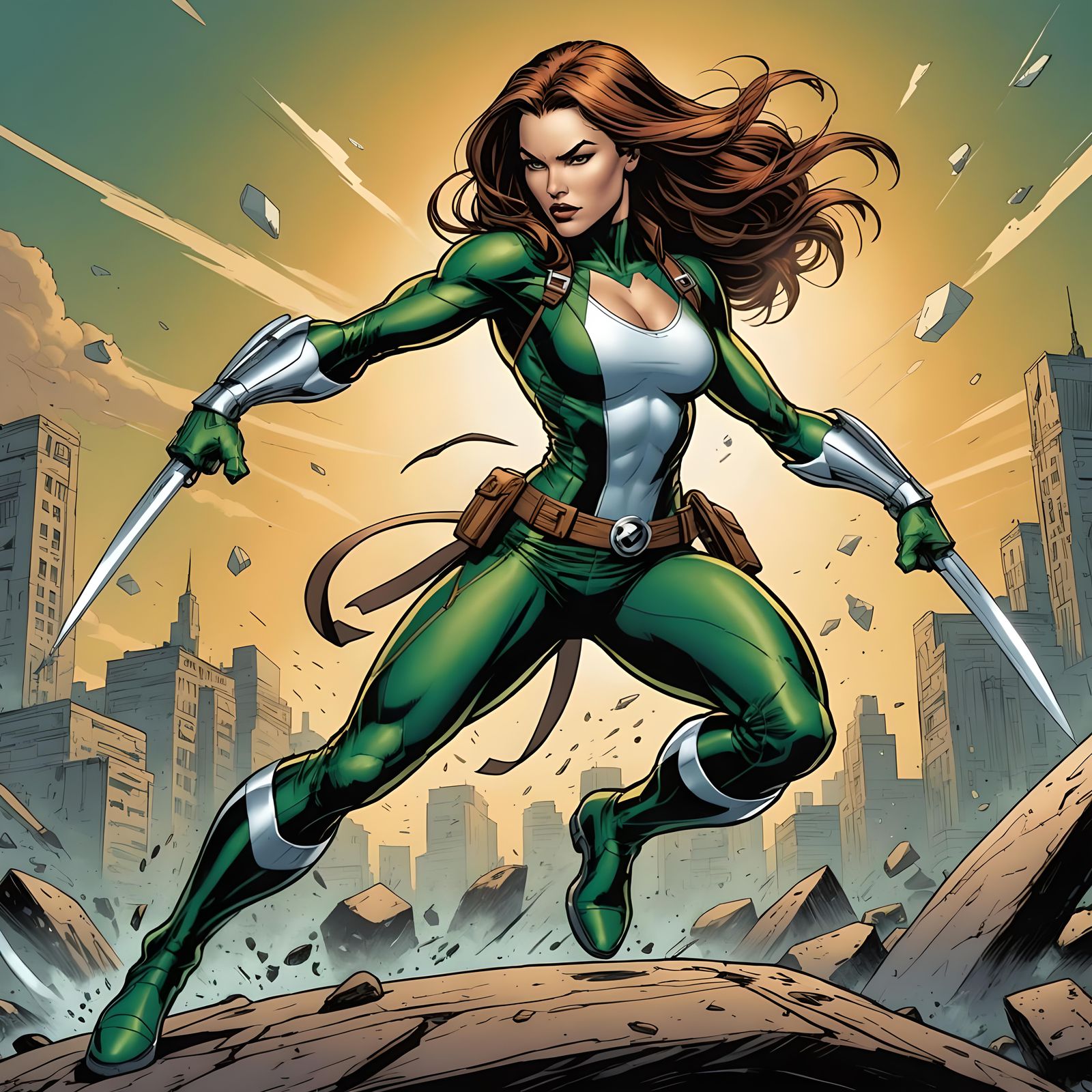 Rogue from X-Men in Dynamic Comic Book Art