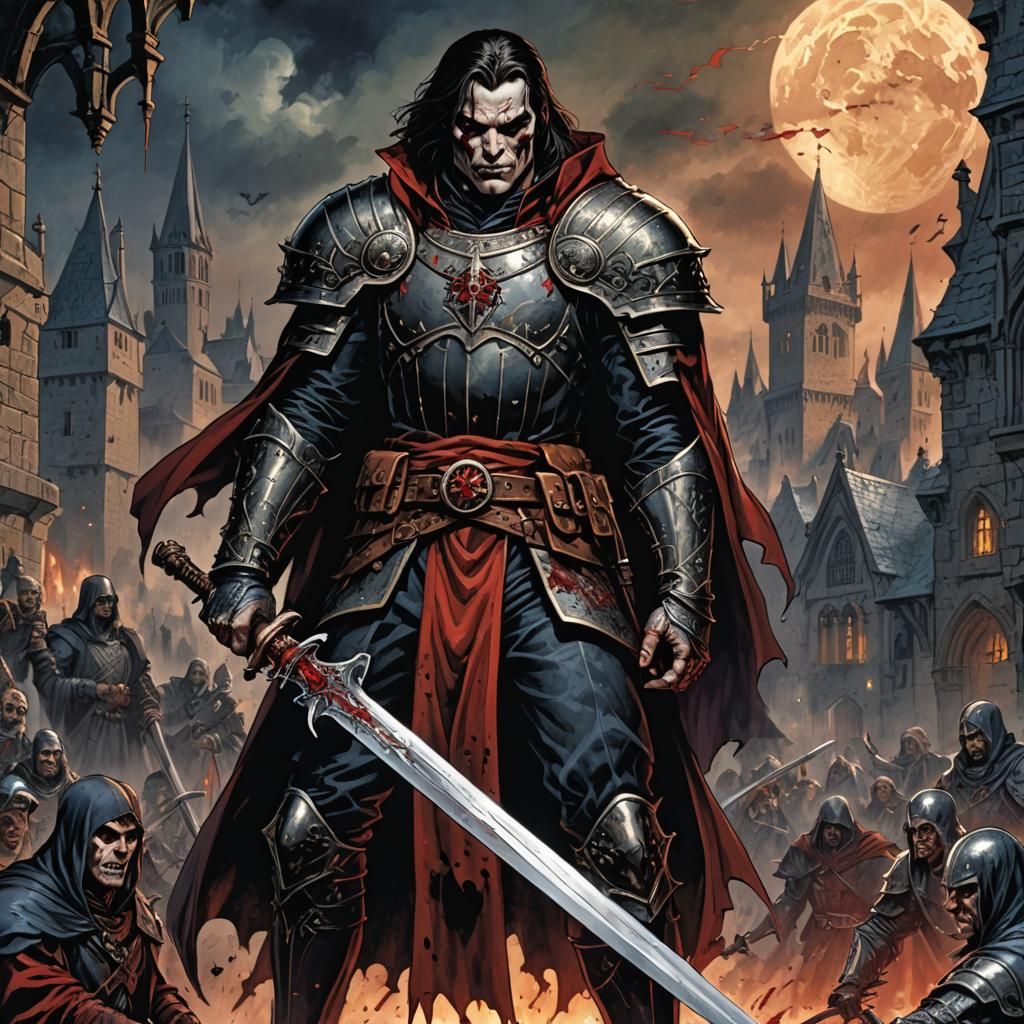 Medieval Vampire Warlord with Blood Sword: Comic Art