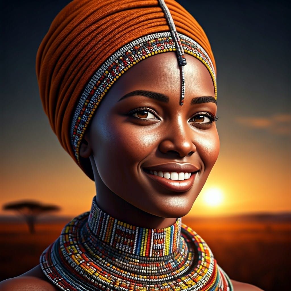 Warm Smiling Woman in Vibrant African Bead Necklace