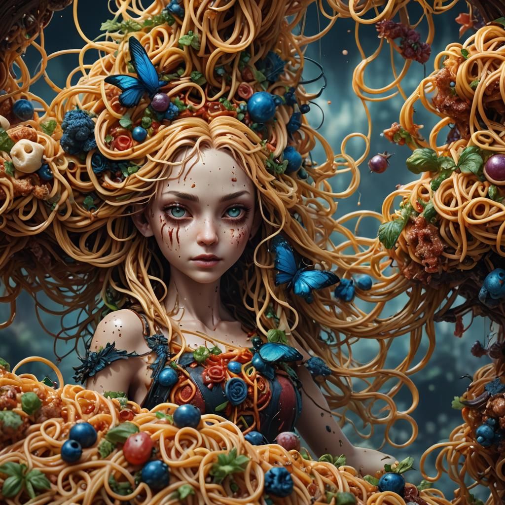 Fantastical Spaghetti Nymph in Detailed Digital Painting