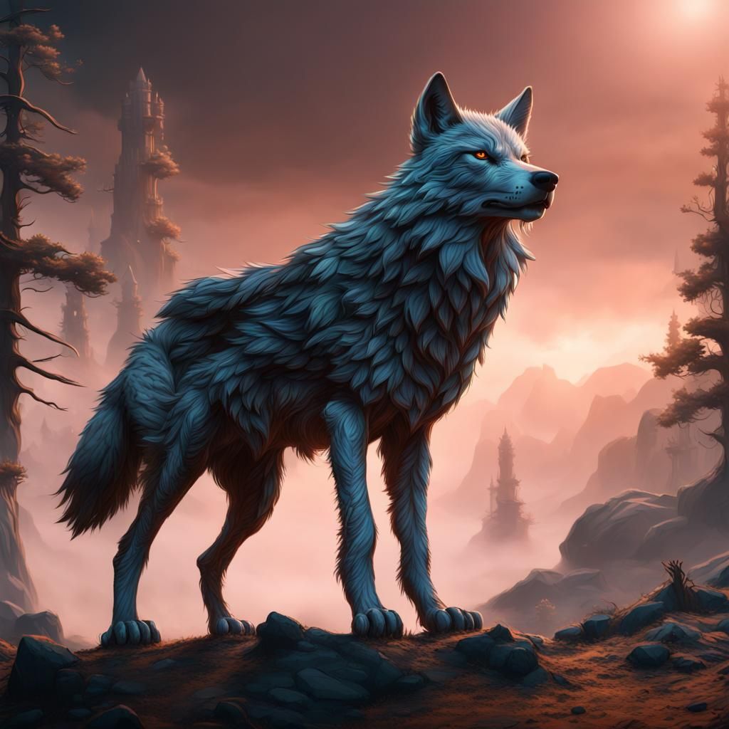Detailed Wolf Matte Painting in Fantasy Concept Art