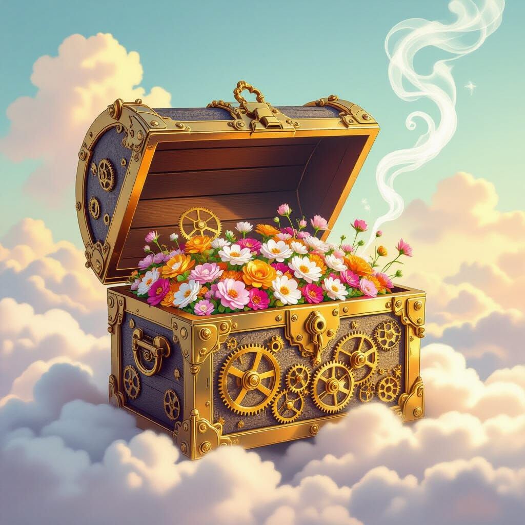 Steampunk Clockwork Treasure Chest with Mechanical Flowers