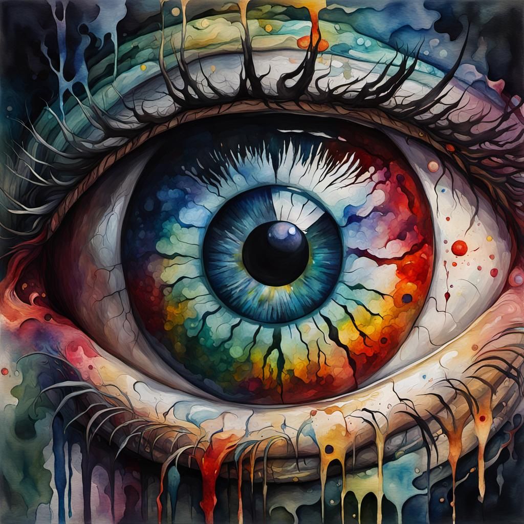 Disturbing Eyeball Watercolor in Gothic Impressionist Style