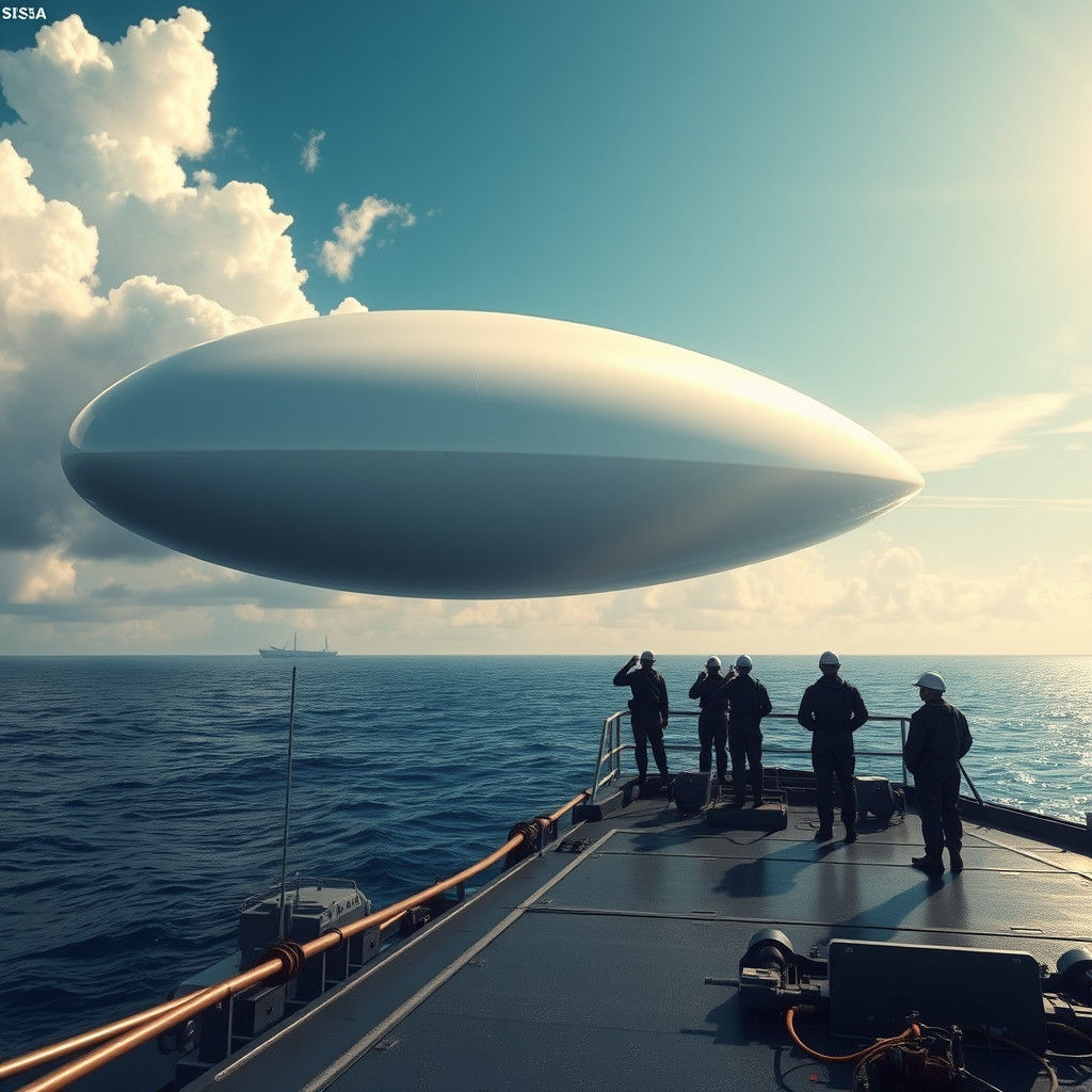 Sleek UFO Hovers Above US Navy Ship: Photorealistic