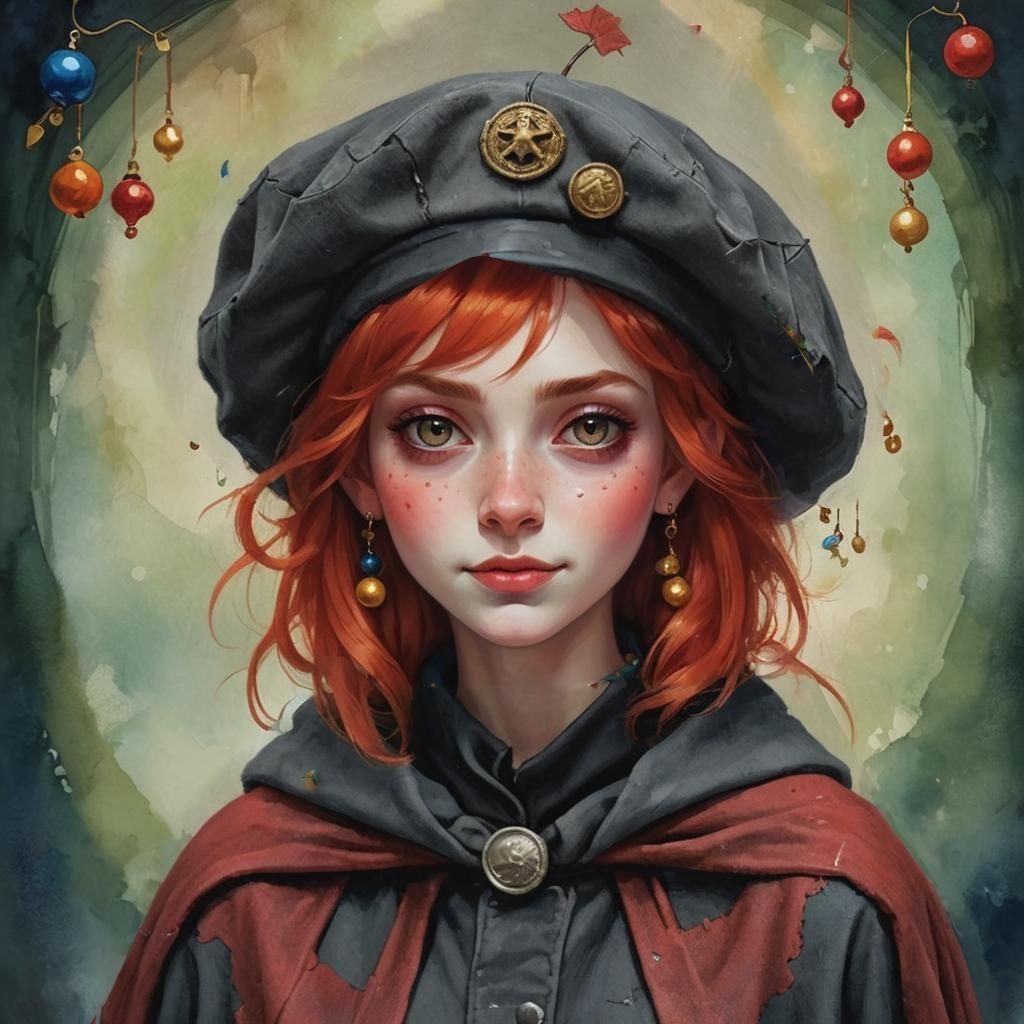 Medieval Jester Girl in Lively City Performance