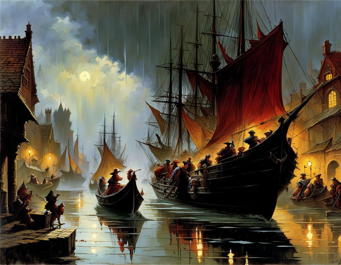 Medieval Port City in Fantasy Style