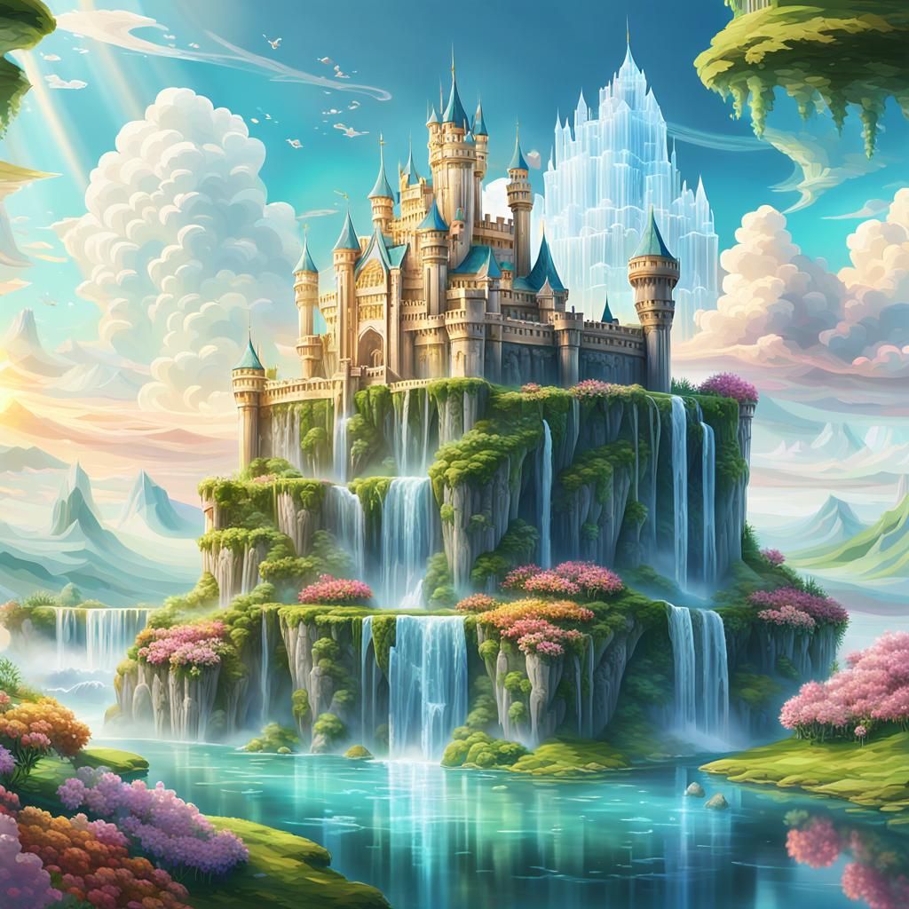 Crystal Castle on Floating Island, Fantasy Art