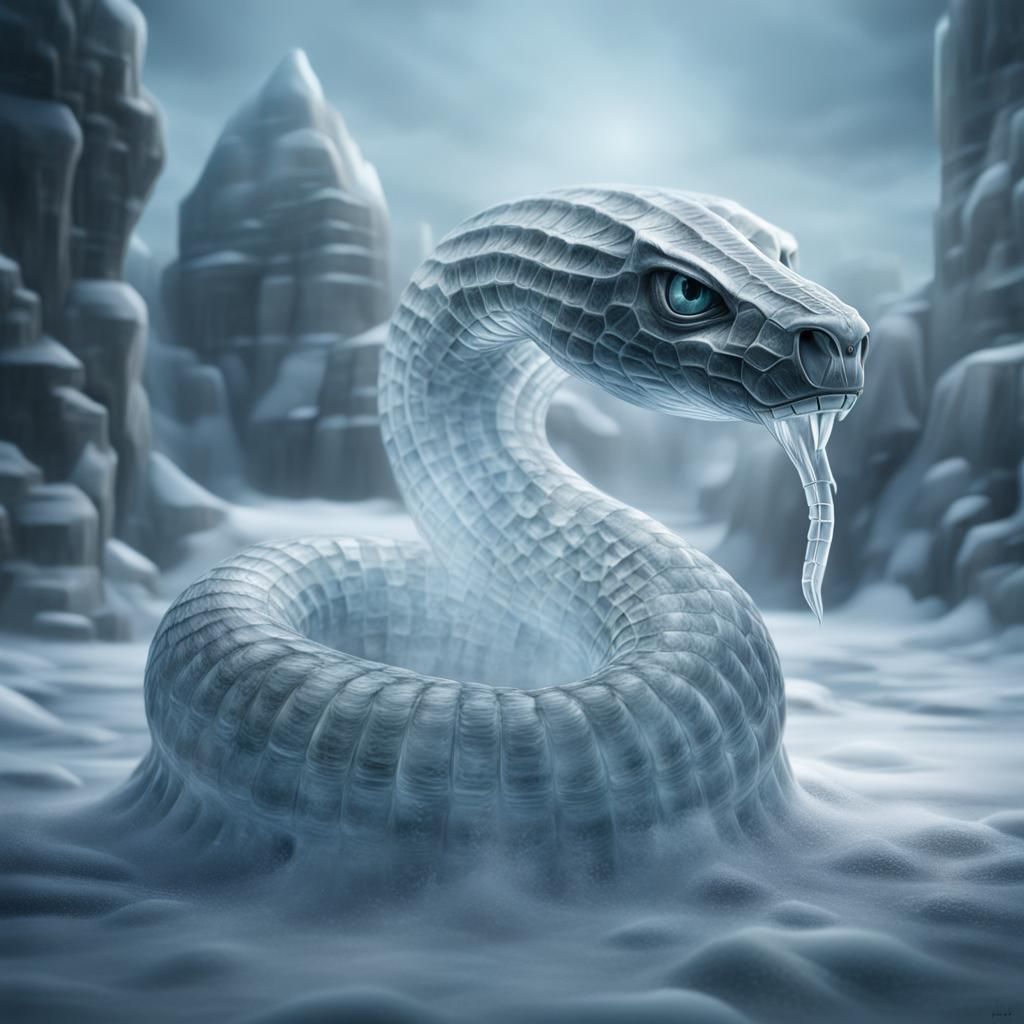 Dramatic Ice Cobra Sculpture: Digital Matte Painting