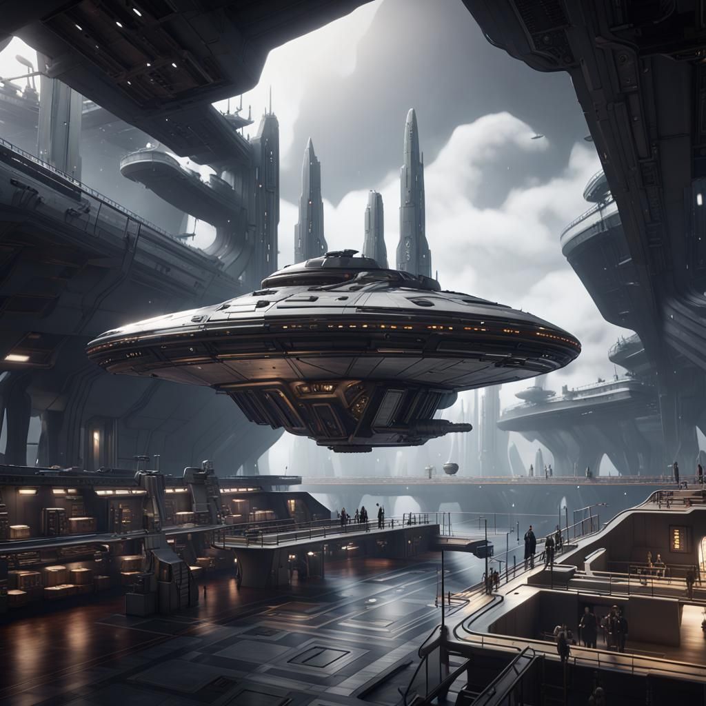 Starship in Industrial Landscape, Lowry Style