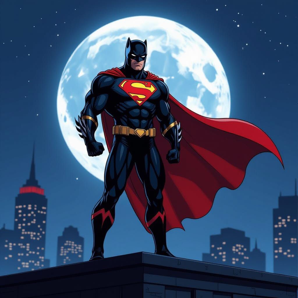 Superman Black Panther Hybrid Warrior on Gotham Rooftop