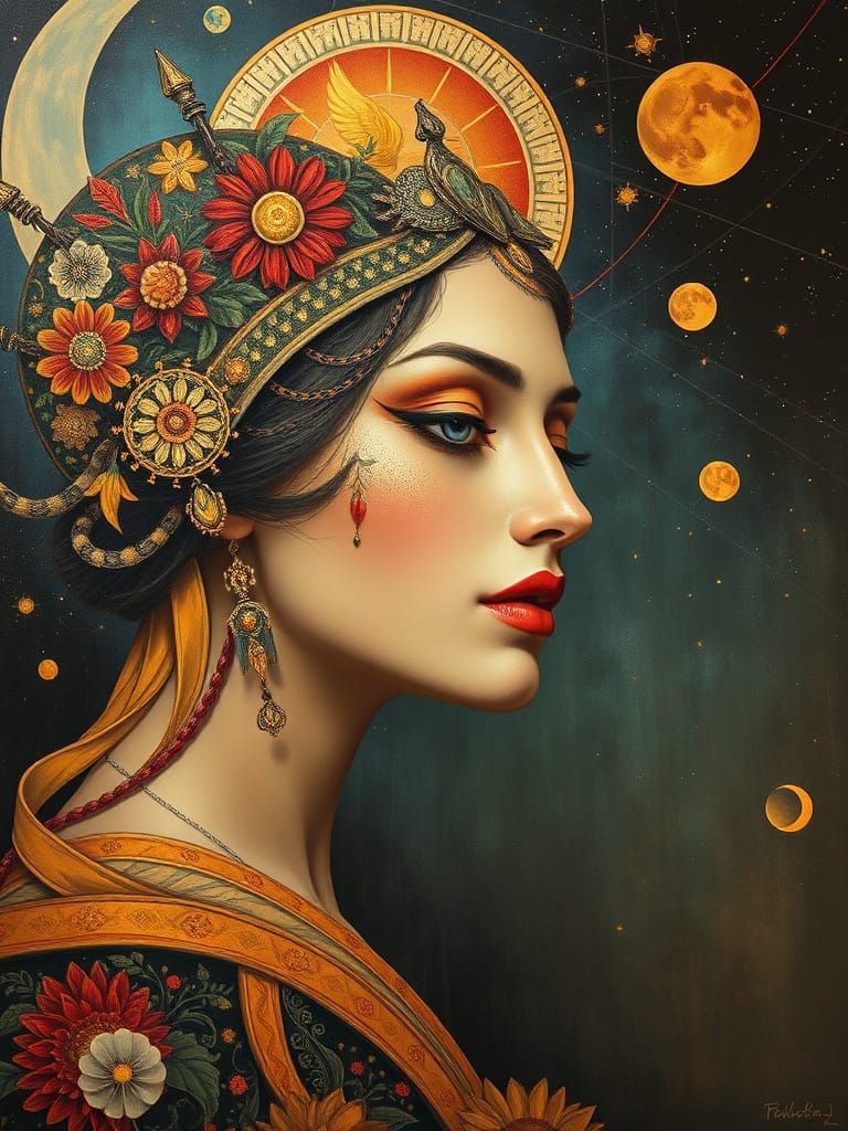 Fantasy Portrait in Symbolist Art Nouveau Style