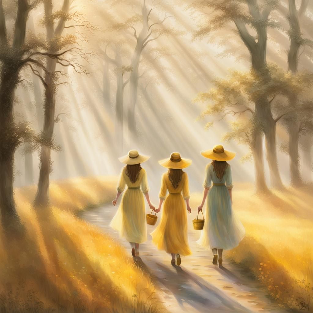 Ethereal Fantasy: Girls in a Misty Landscape