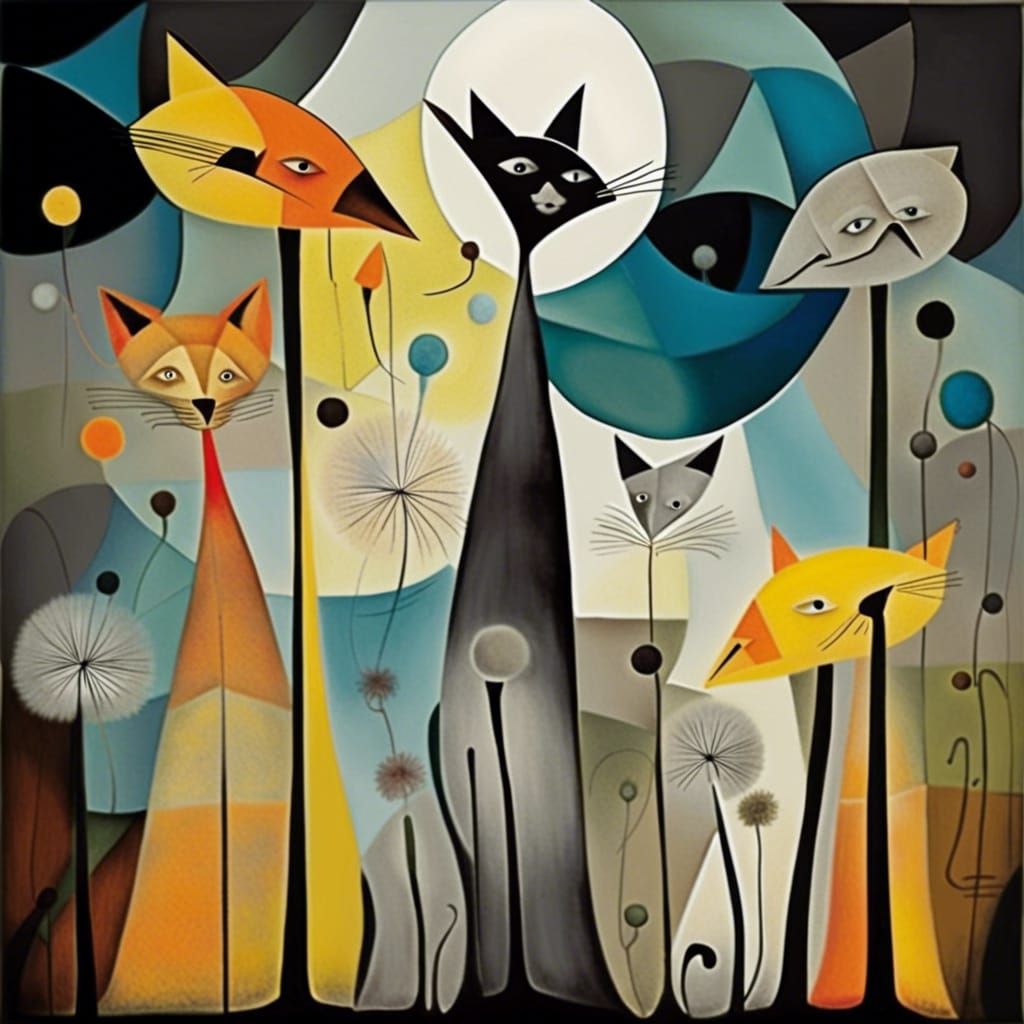 Fox Family in Dandelion Dreamscape, Colorized Grayscale