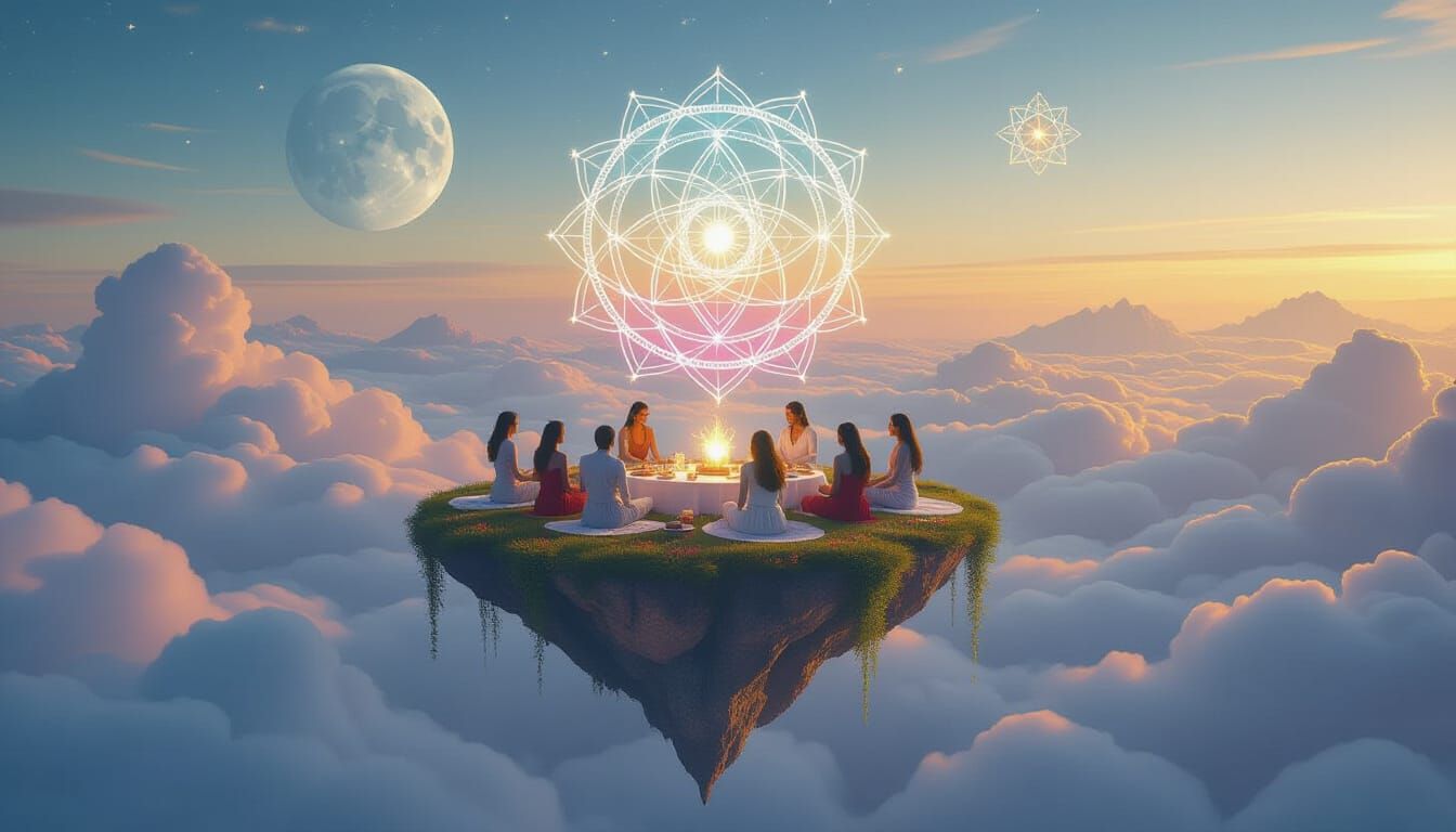 Surreal Tea Party on Floating Island in Ethereal Style