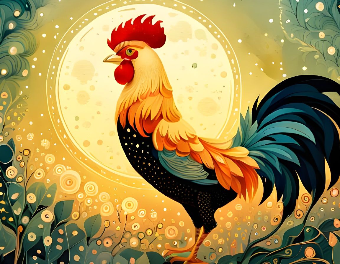 Ornate Rooster Illustration in Watercolor Style