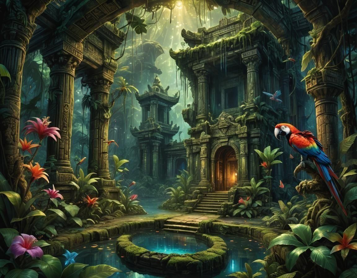 Ancient Mayan Temple in Overgrown Rainforest