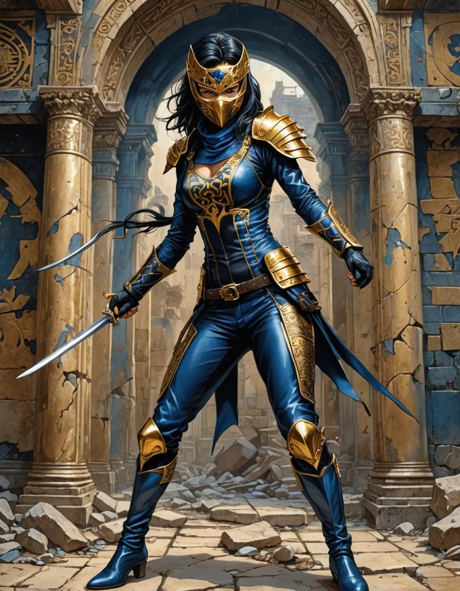 Anime Ninja Villain in Ruined Palace, Manara Style