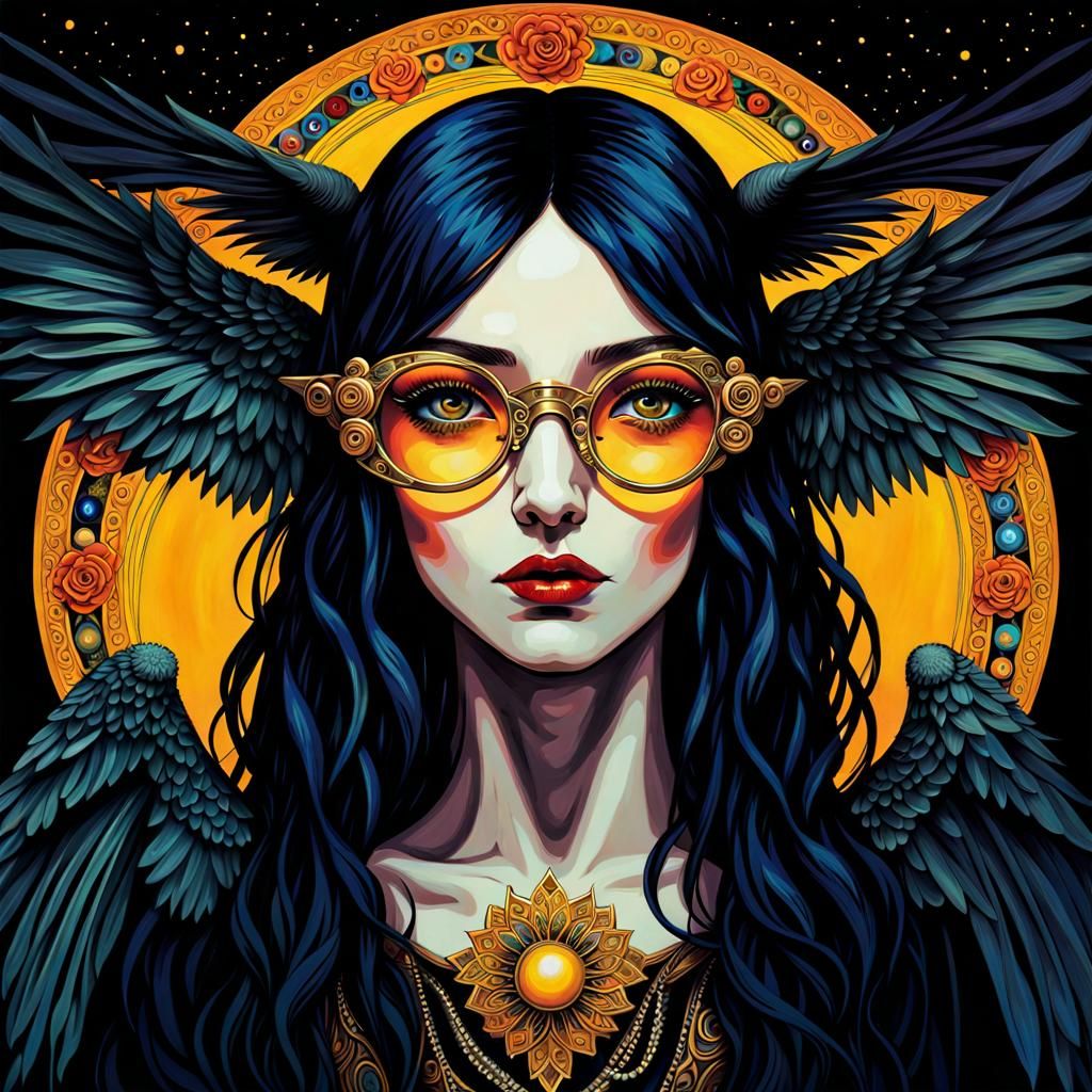 Emo Angel with Yellow Eyes: Gothic Bohemian Art