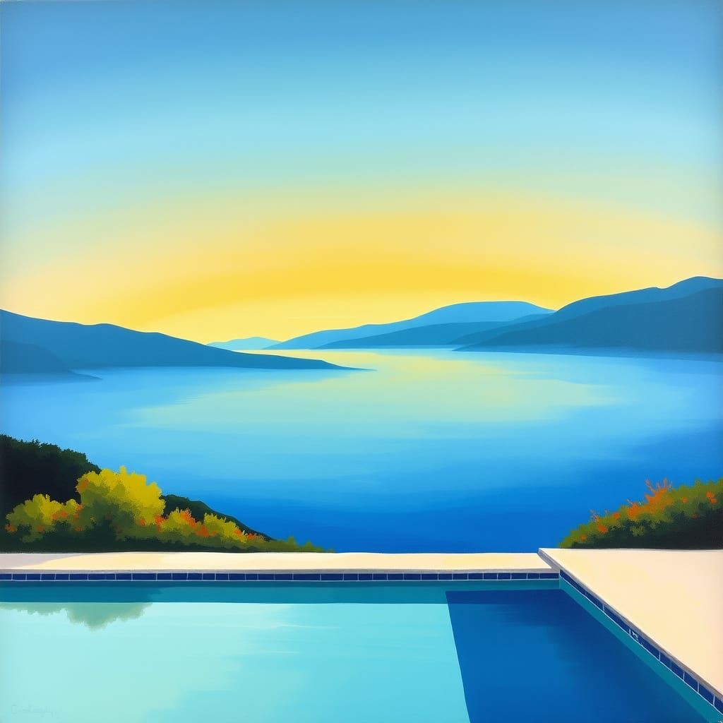 Soothing Minimalist Poolside Oasis in Gradient Hues