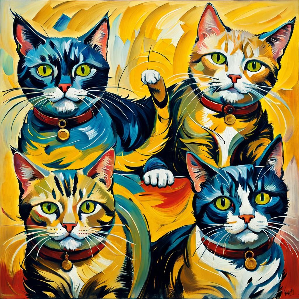 Figural Cat People in Oil Painting Style
