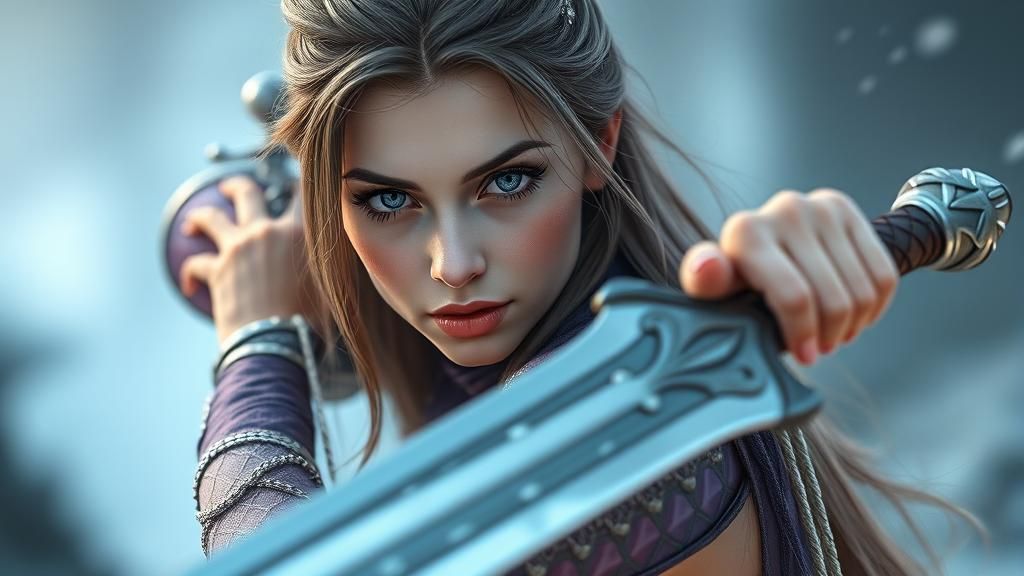 Hyperrealistic Warrior Princess with Sword in Digital Art