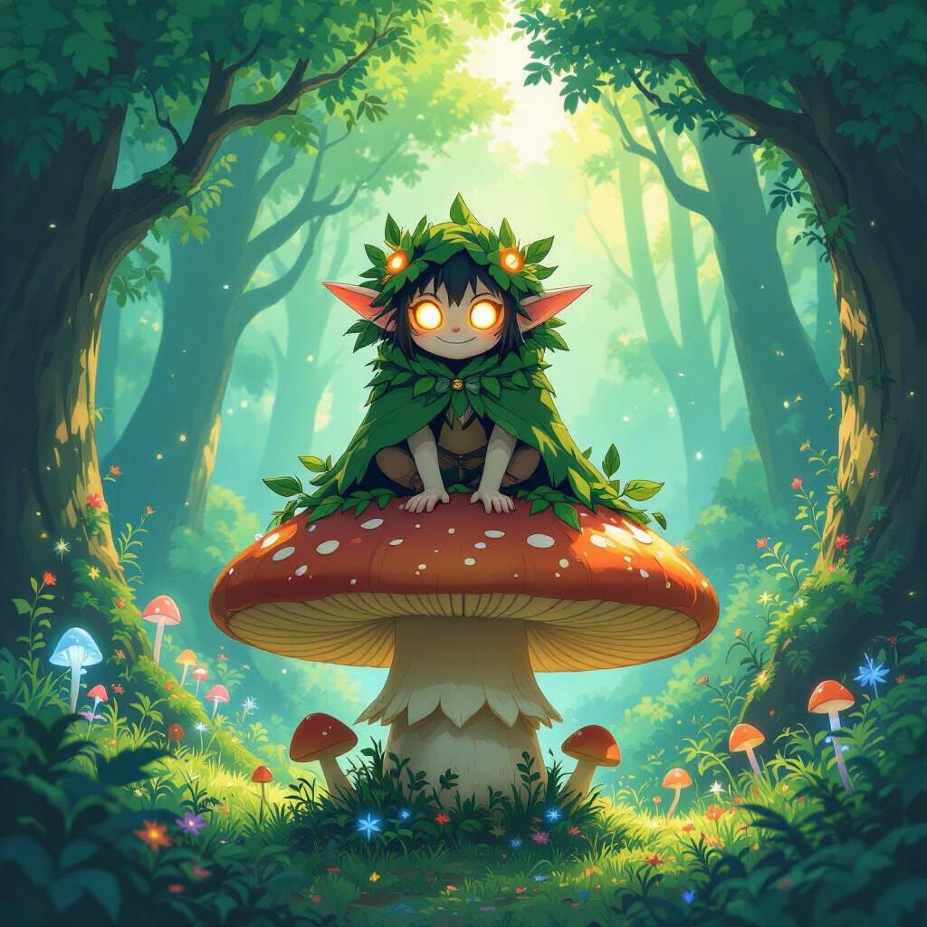 Anime Forest Spirit in Enchanted Forest