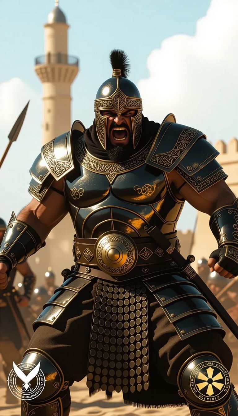 Syrian Warrior in Futuristic Battle Scene