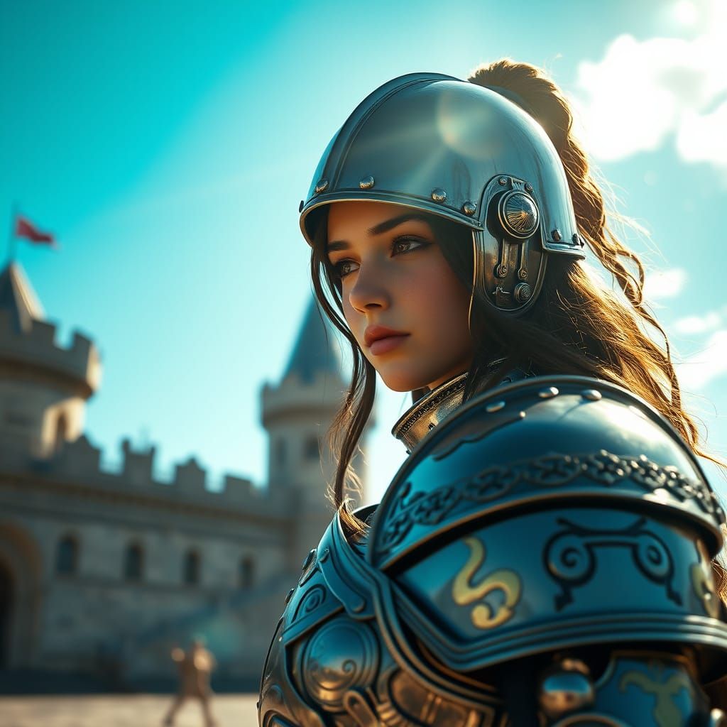 Medieval Maiden in Armor, Captured in Vivid Daylight
