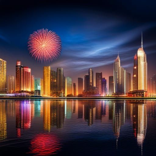 Spectacular Fireworks Display Over City Nightscape