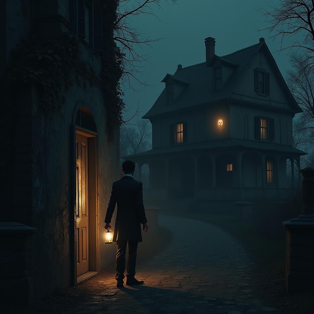Eerie Victorian Man and the Dark Room Entrance