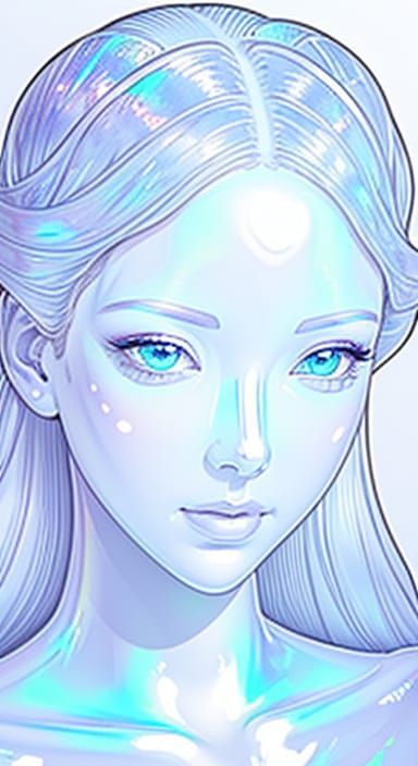 Iridescent Lady Portrait in Line Art Style
