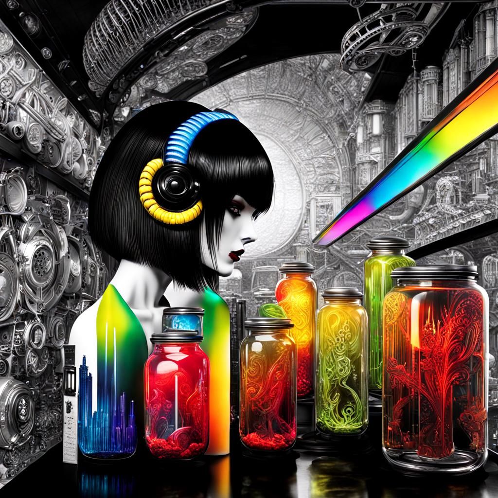 Gothic Cyberpunk Merwoman in Specimen Jar