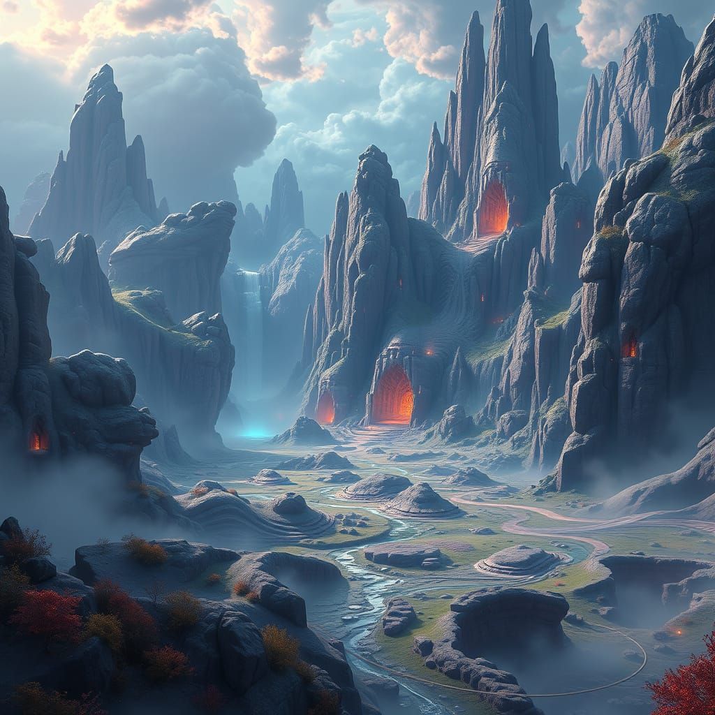 Ethereal, Dreamlike Fantasy Landscape in 8k Matte Painting S...